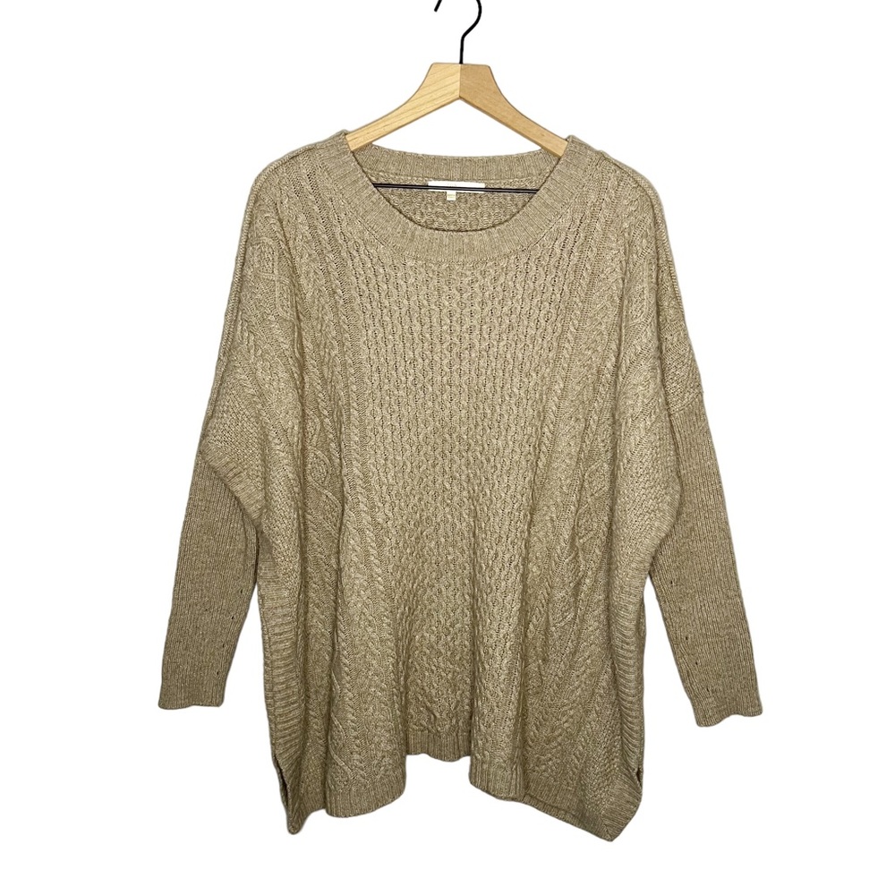 Anthropologie Zoa Angora Oversized Cable Knit Sweater in Tan S